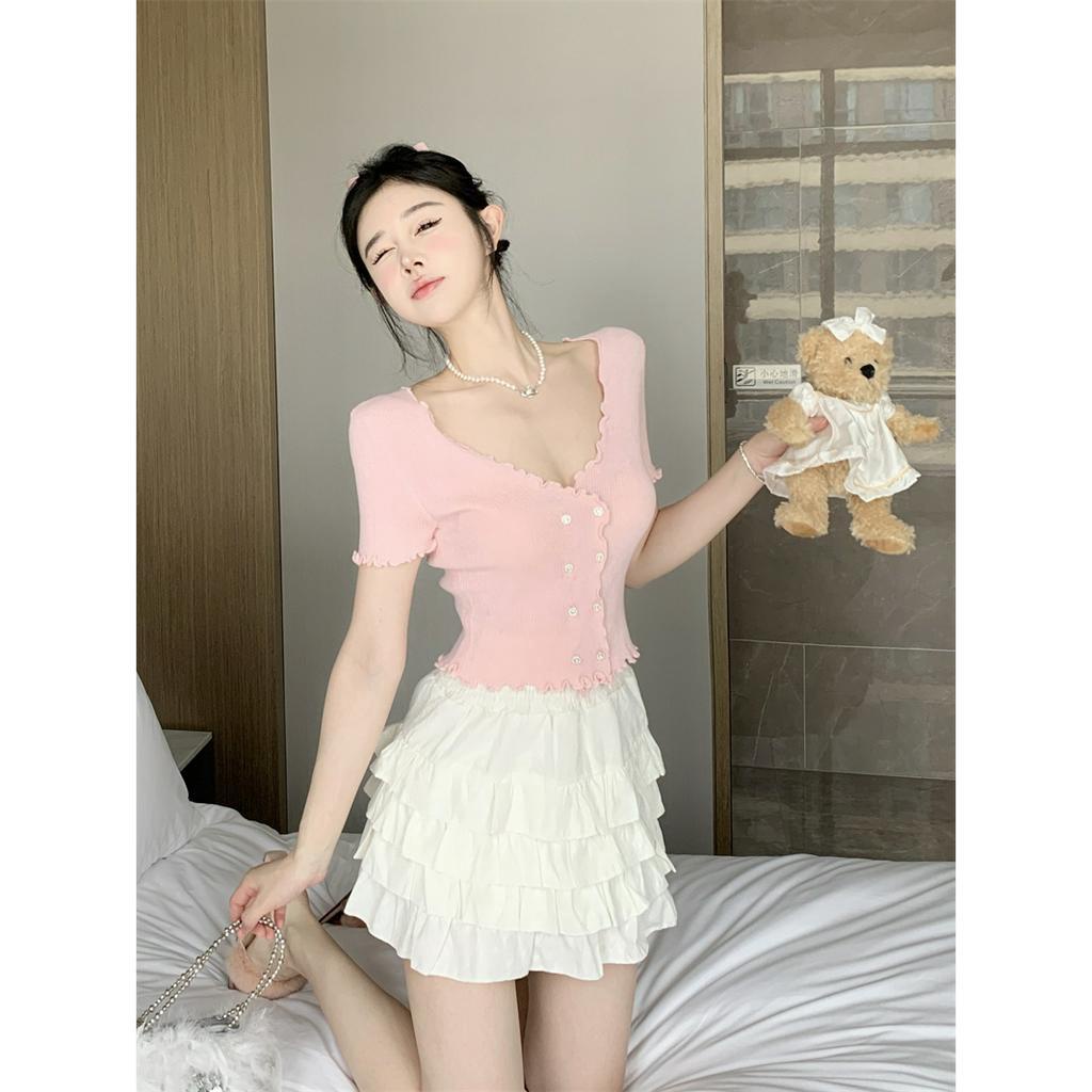 「 WELOVE1 」Áo sweater Ngắn Tay Ôm Dáng Phong Cách Hàn Quốc Mùa Hè Cho Nữ