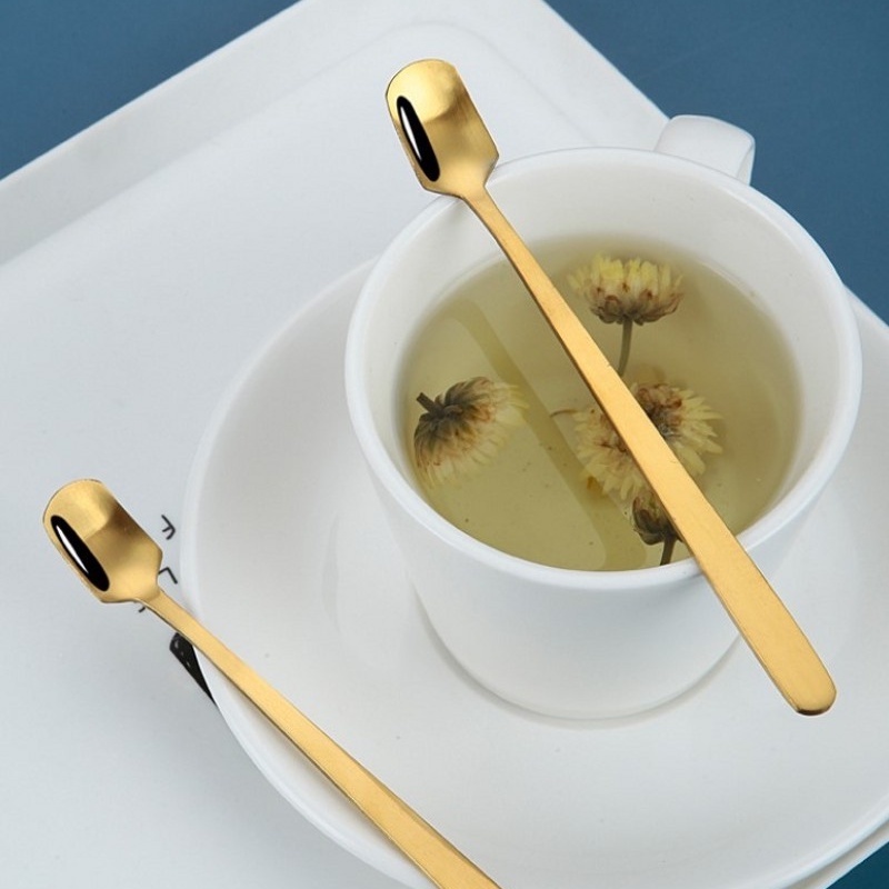 Muỗng Cà Phê Đầu Vuông Cán Dài Bằng Thép Không Gỉ