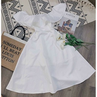 váy đầm trễ vai trơn xoè ( ảnh thật tự chụp)