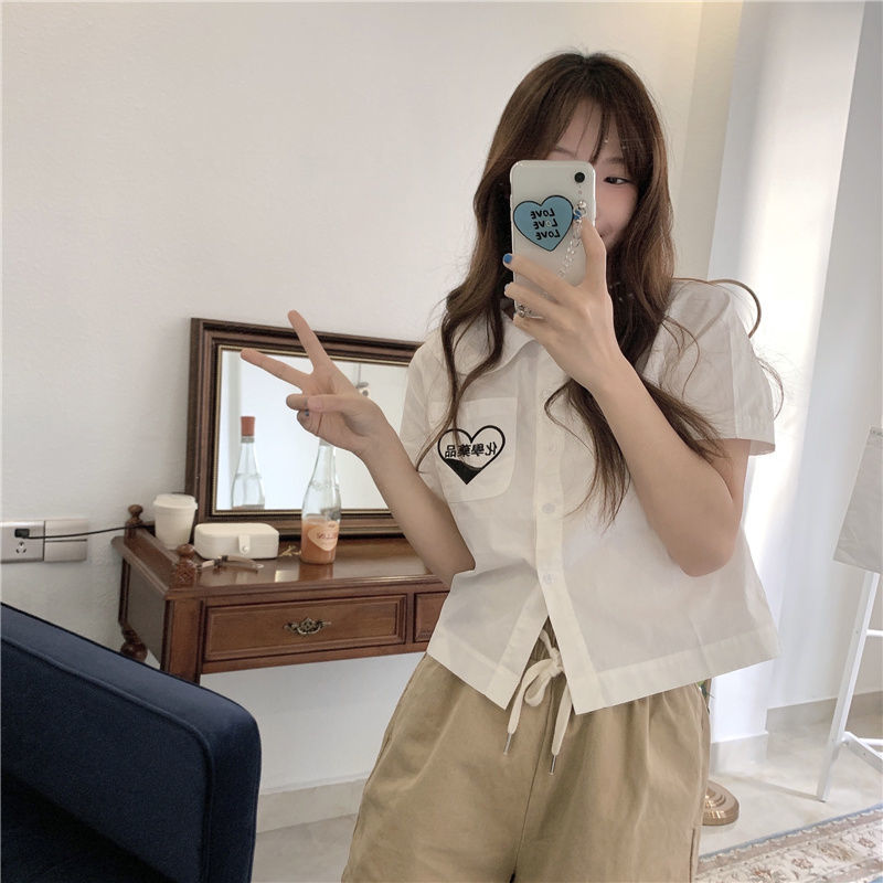 Yunyun Clothing Home ~ Summer College Style Embroidery Design Feeling Thin Shirt Baby Collar Shirt + Pants Two Piece Set[delivery Within 15 Days ]