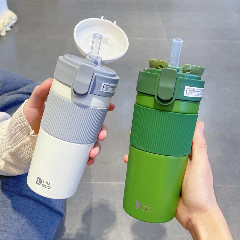 Bình nước giữ nhiệt có ống hút dung tích 430ml thiết kế đơn giản sáng tạo