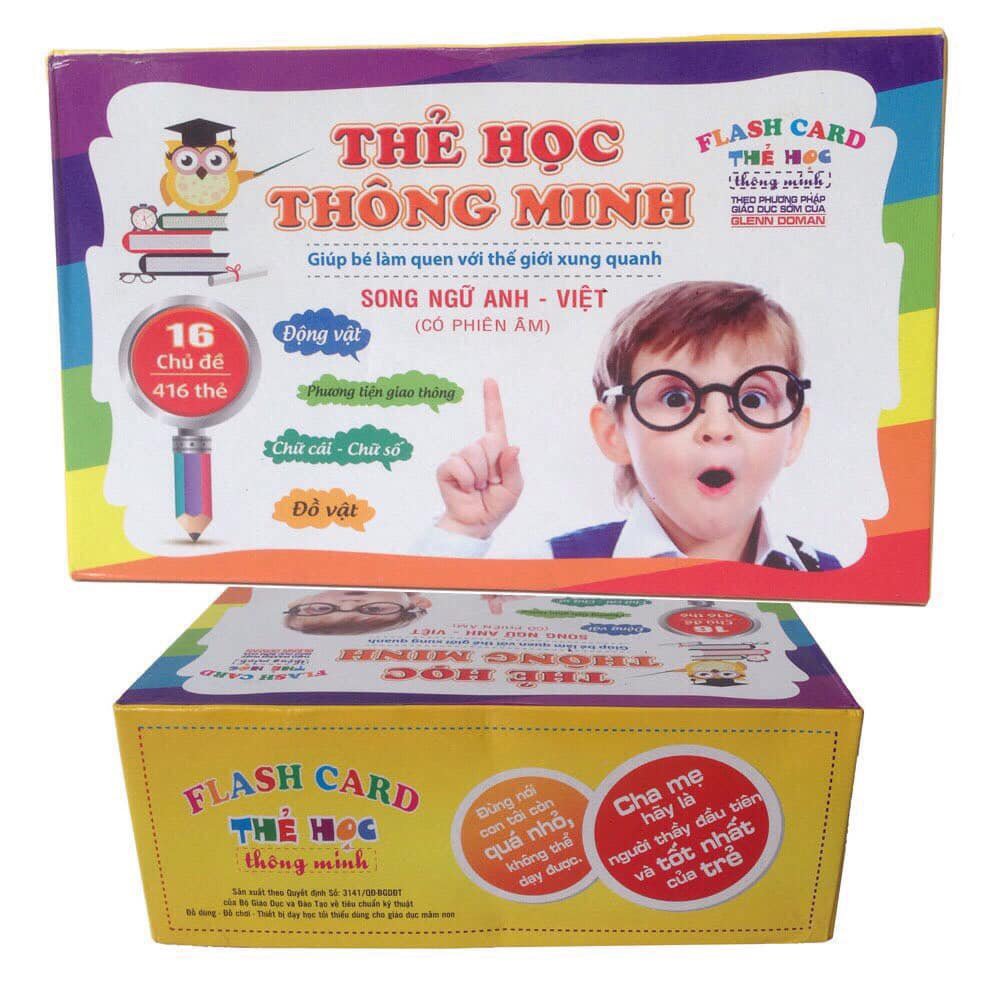 Bộ Thẻ Học Thông Minh Tiếng Anh - Tiếng Việt Có 16 chủ đề Với 416 Thẻ Cho Bé - LILA KIDS