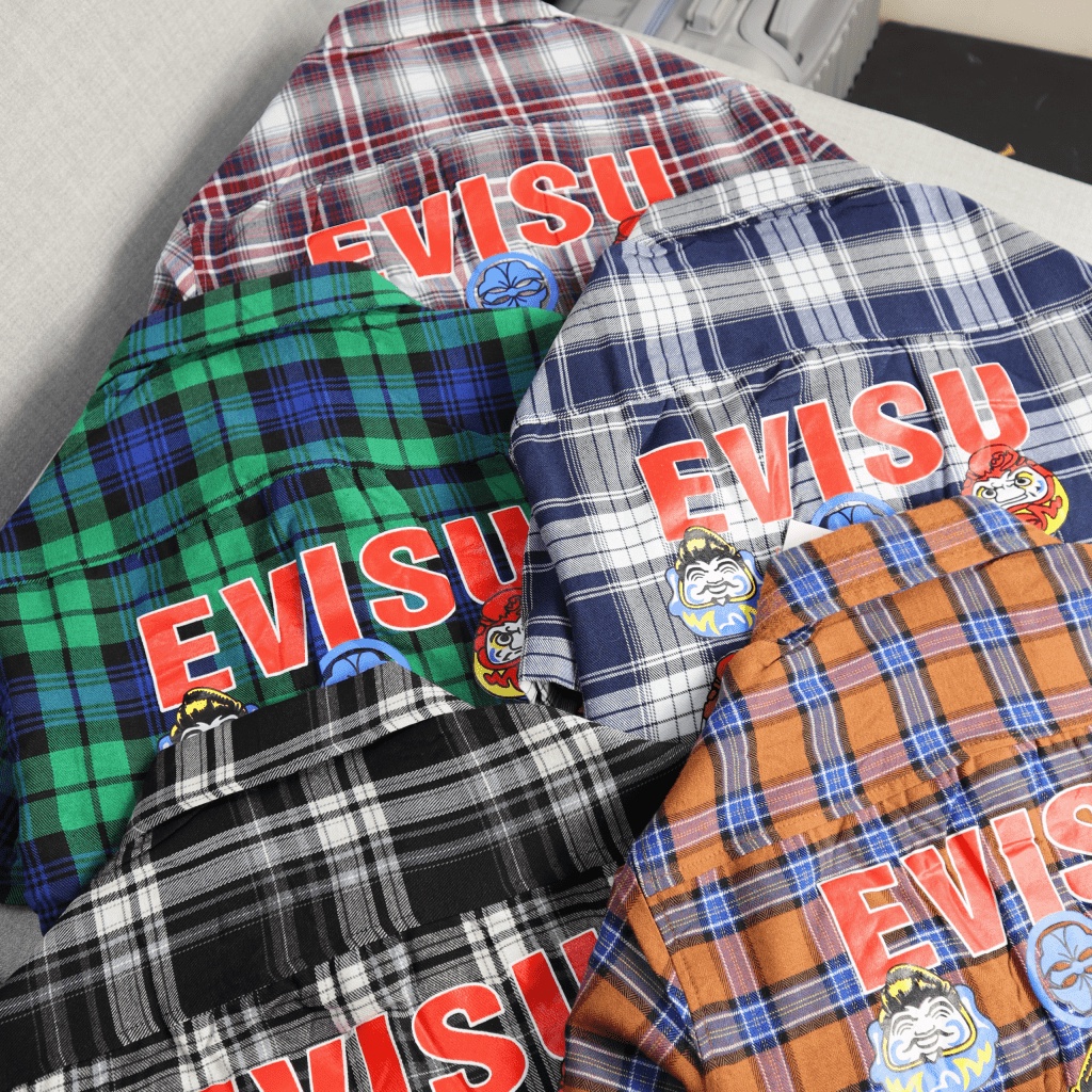Mẫu Mới Áo Sơ Mi Nam Caro Nỉ Tay ngắn 9 Biểu Tượng Daruman Evisu cực Hot Trend CB shop hieu bmt