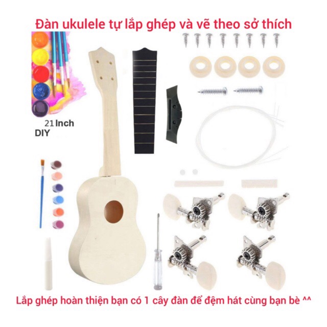 Đàn ukulele soprano gỗ mộc chưa sơn,tự lắp ráp dành cho các bạn tự sáng tạo size 21 inch