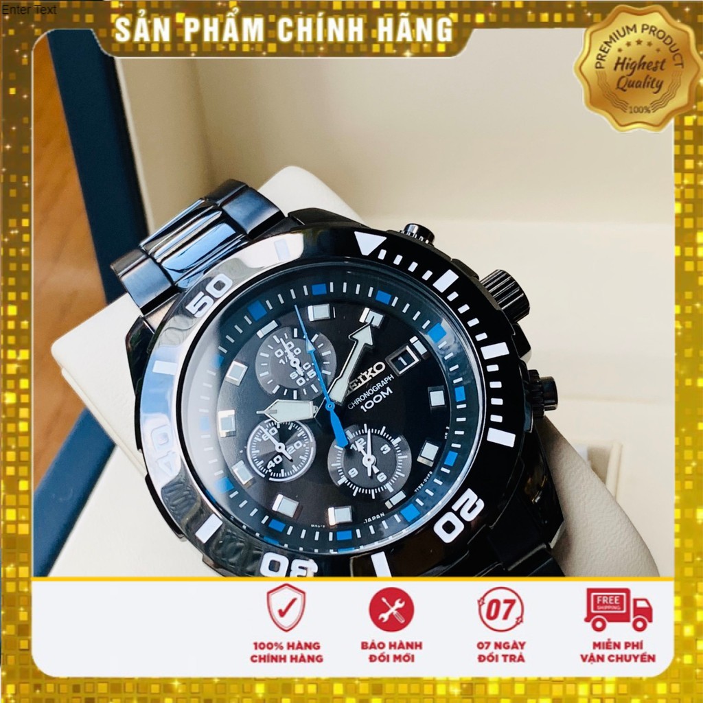 Đồng hồ Nam Seiko Chronograph SNDE01P1 Mặt đen,6 Kim,Lịch ngày,Vòng Bezel-Máy Pin Quartz-Dây kim loại-Size 44mm