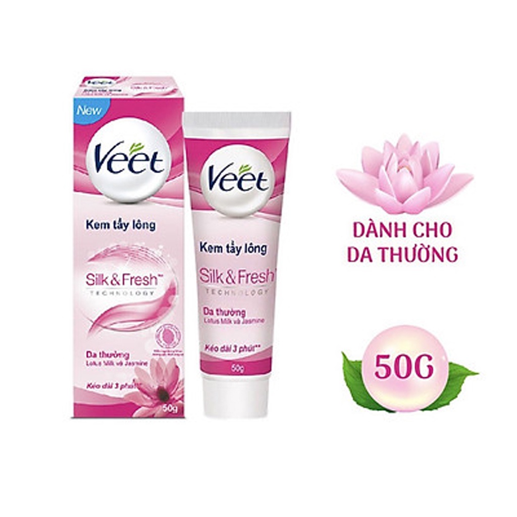 Kem tẩy lông Veet Silk &amp; Fresh Aloe Vera &amp; Vitamin E Dành Cho Da Thường 50gx2