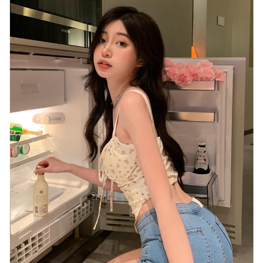 Áo Hai Dây Họa Tiết Hoa Thời Trang Mùa Hè Phong Cách Retro