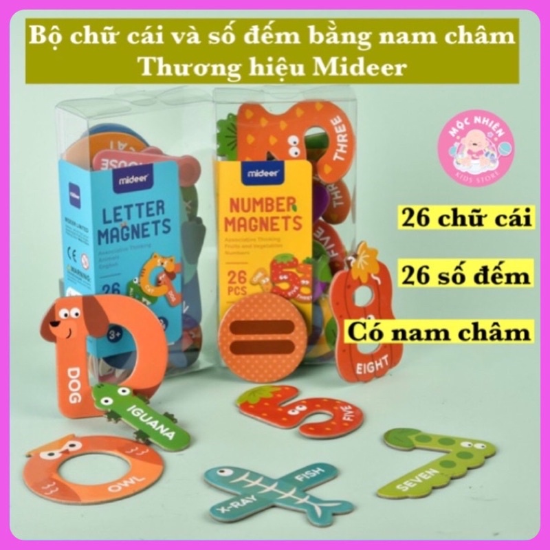 Bộ chữ cái, chữ số nam châm Mideer cho bé từ 2 tuổi trở lên học chữ cái nhận biết con vật và ghép từ đơn giản.