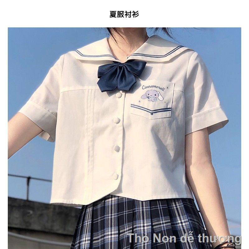 ☬Áo sơ mi ngắn tay hai màu đồng phục JK mùa hè đại học Nhật Bản phong cách thủy thủ chó nguyệt quế phù hợp với c