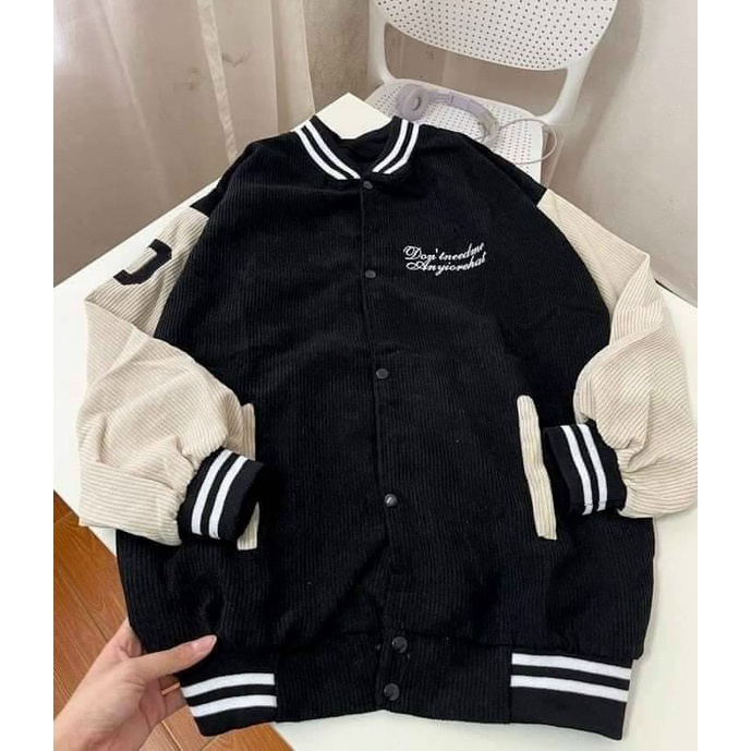 Áo Khoác Nhung Nam Nữ Bomber 2 Lớp Logo Thêu Chữ Tay Phối Chữ D Hàng Cao Cấp CoolStore 443