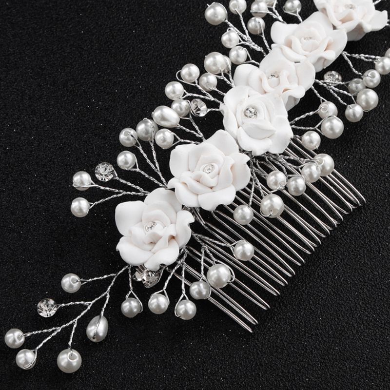 Vòng Hoa Đội Đầu Đính Ngọc Trai Giả Thanh Lịch Cho Cô Dâu