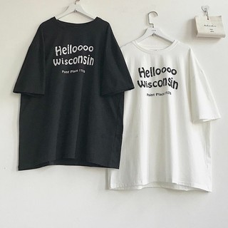 Áo Thun Tay Lỡ HELLO WISCONSIN Unisex (Trắng/Đen)