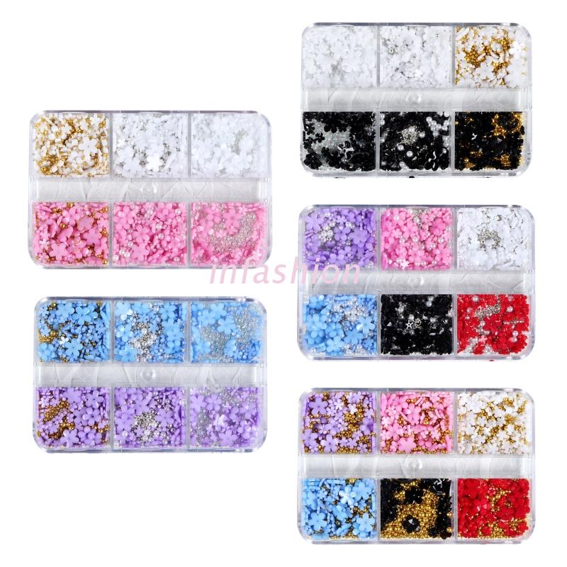 Kim Tuyến Hình Hoa 3D Màu Trắng/Hồng/Xanh Dương/Tím/Đỏ Hỗn Hợp Trang Trí Móng Nghệ Thuật