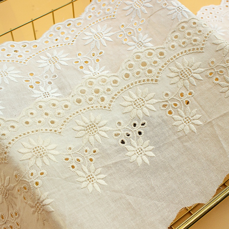 Vải Ren Cotton Dài 1M 14CM Thêu Họa Tiết Hoa Hướng Dương Dùng May Viền Trang Trí Nội Thất trang trí ren
