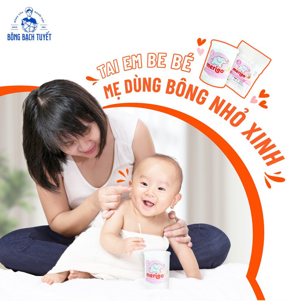 [CHÍNH HÃNG] Tăm Bông Merigo Bạch Tuyết Dành Cho Trẻ Em,Tiệt Trùng,Kháng Khuẩn,An Toàn.