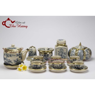 Bộ ấm chén giả cổ bọc đồng _ Bộ bình trà dáng Vại kèm phụ kiện & quả bí
