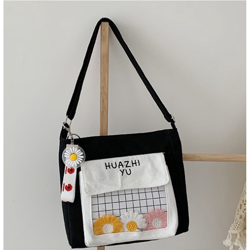 Túi vải đeo chéo nữ HVAZHI móc hoa cúc trong suốt BH 462 | BigBuy360 - bigbuy360.vn