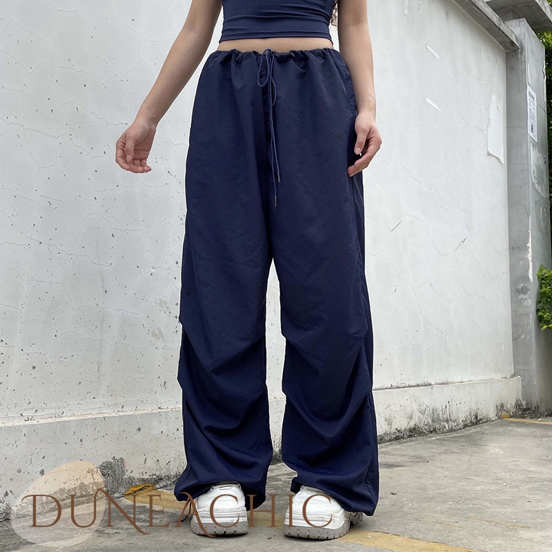 DUNEA Bộ Áo Tank Top Dáng Rộng Phối Quần Lưng Cao Phối Dây Rút Cá Tính Cho Nữ