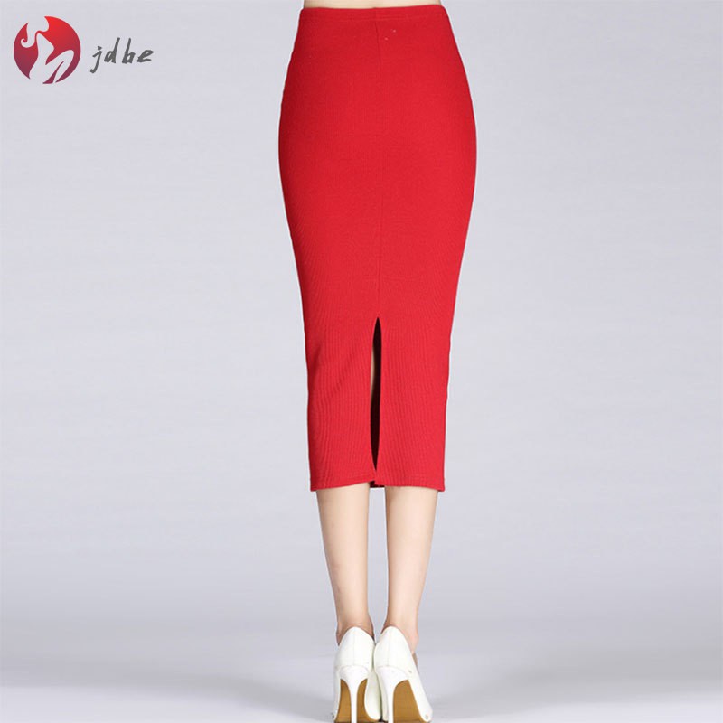 [Mã FASHIONT4WA2 giảm 10K đơn 50K] Váy bút chì co giãn eo cao 1 màu dáng xẻ bằng cotton cho nữ | BigBuy360 - bigbuy360.vn