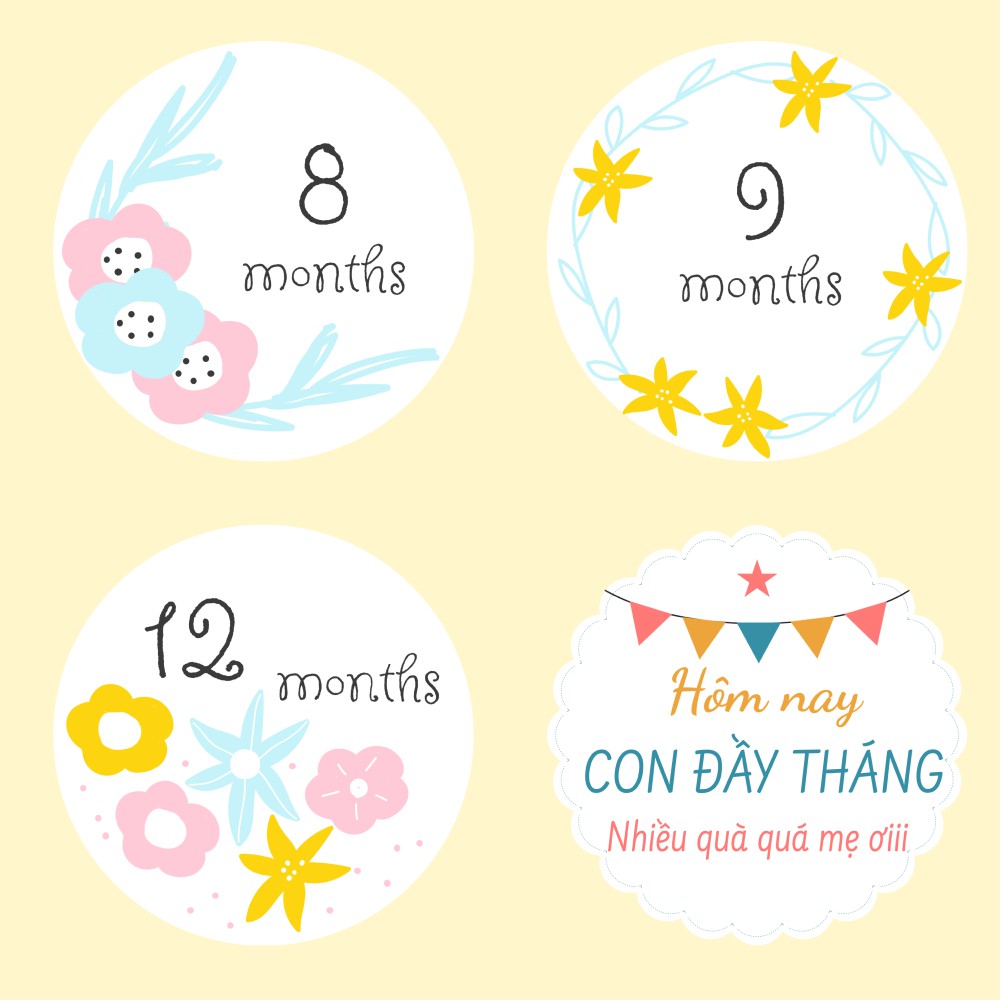 [MẪU ĐỘC QUYỀN] Set Sticker, 20 Miếng dán trang trí, miếng dán treo nôi đánh dấu cột mốc phát triển cho bé yêu cực đẹp