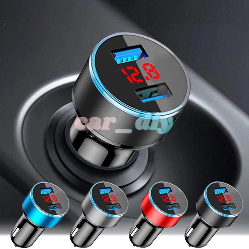 Tẩu Sạc 2 Cổng USB 3.1A 12-24V Có Màn Hình LCD Cho Điện Thoại Di Động