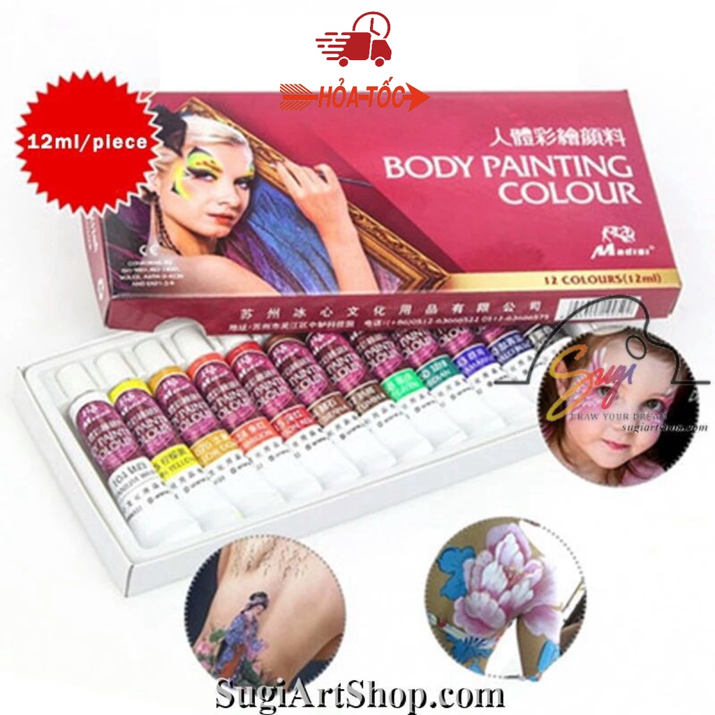 Màu vẽ cơ thể, Body painting colour bộ 12 màu x12ml