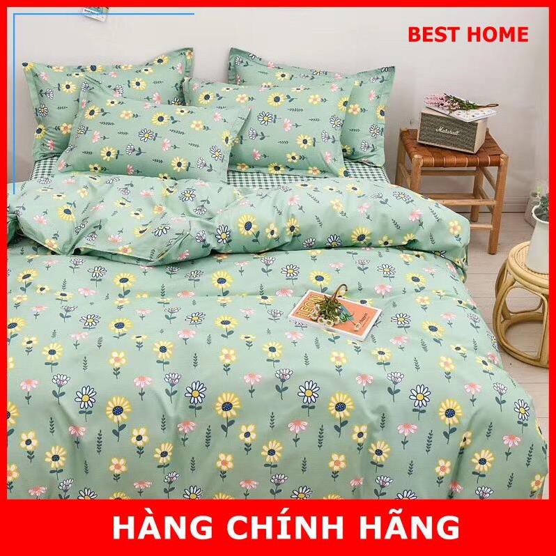 Bộ chăn ga gối cotton poly hoa cúc vàng nhập khẩu bộ 4 món Chăn, ga , 2 vỏ gối