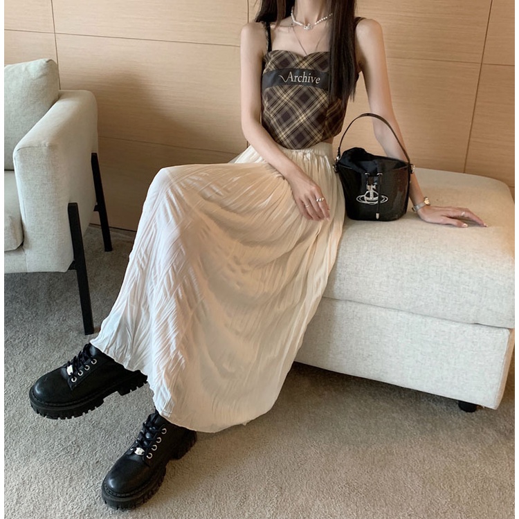 Chân váy SUXI dáng chữ A lưng cao màu trơn phong cách Hàn Quốc thời trang cho nữ