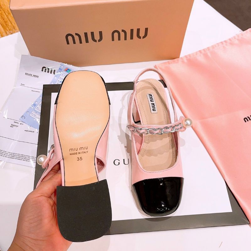 XKM(ẢNH THẬT)Sandal Miu Miu 3p Quai Xích Ngọc Da Bóng Mềm Êm Fullbox Bill Túi Cao Cấp