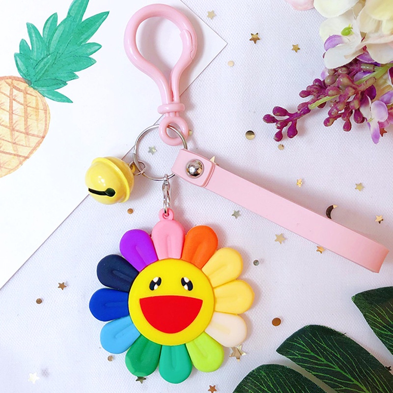 Móc khóa mặt hoa cười, Móc khóa siêu cute phong cách Hàn Quốc chất liệu nhựa dẻo cao cấp