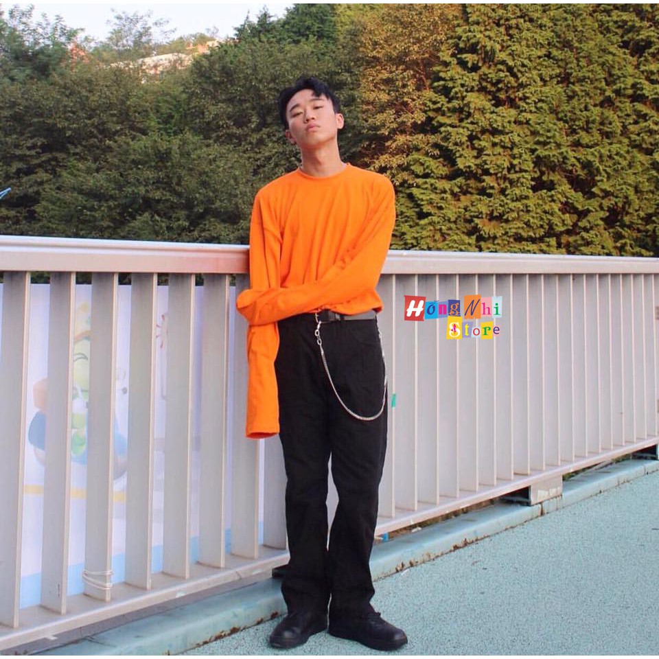 Áo Thun Tay Dài Trơn Long Tee Ulzzang Unisex Dáng Rộng Màu Cam - MM
