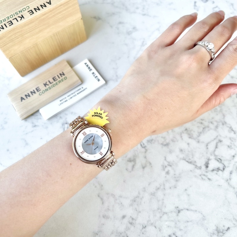 Đồng hồ nữ ANNE KLEIN Considered năng lượng mặt trời model AK/3630MPRG dây kim loại mạ rose gold
