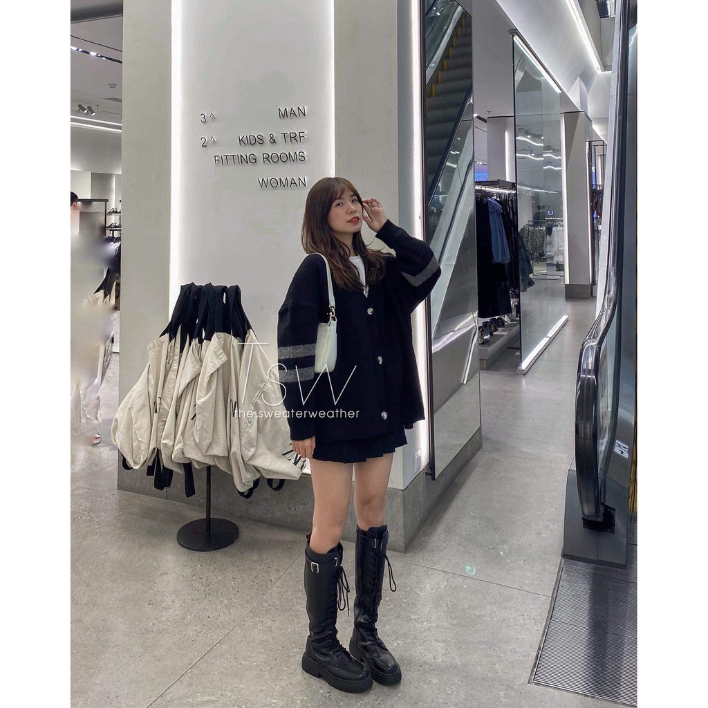 Áo cardigan len lông thỏ tay sọc oversize | BigBuy360 - bigbuy360.vn