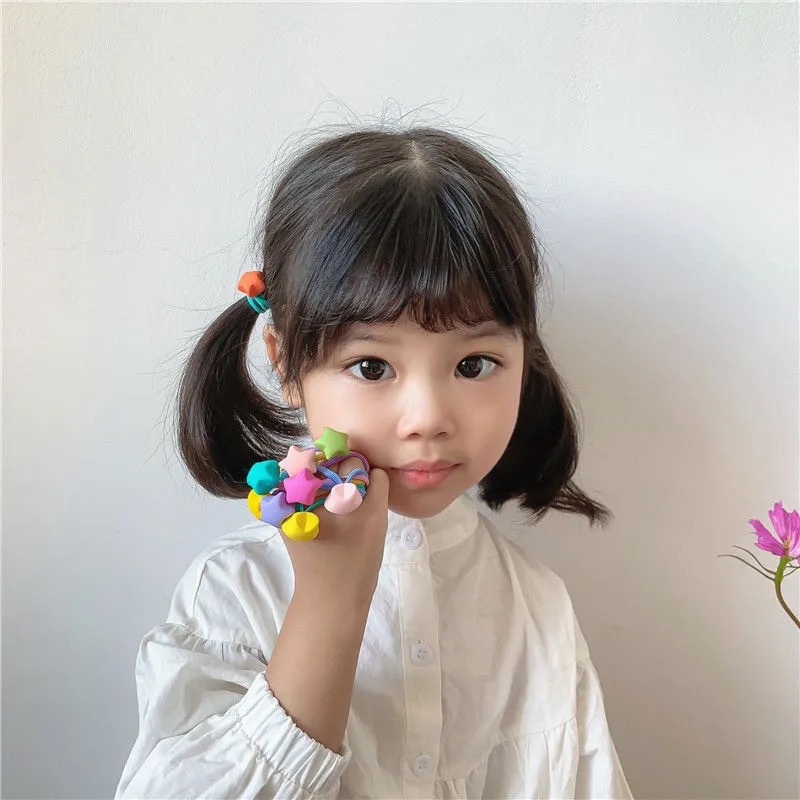 Set 10 Dây Buộc Tóc Co Giãn Họa Tiết Trái Cây Dễ Thương Cho Bé Gái