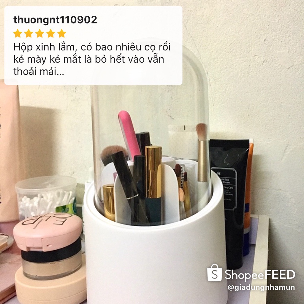 Hộp Đựng Cọ Trang Điểm, Đựng Mỹ Phẩm Nhiều Ngăn Xoay Tròn Có Nắp Đậy Tiện Dụng