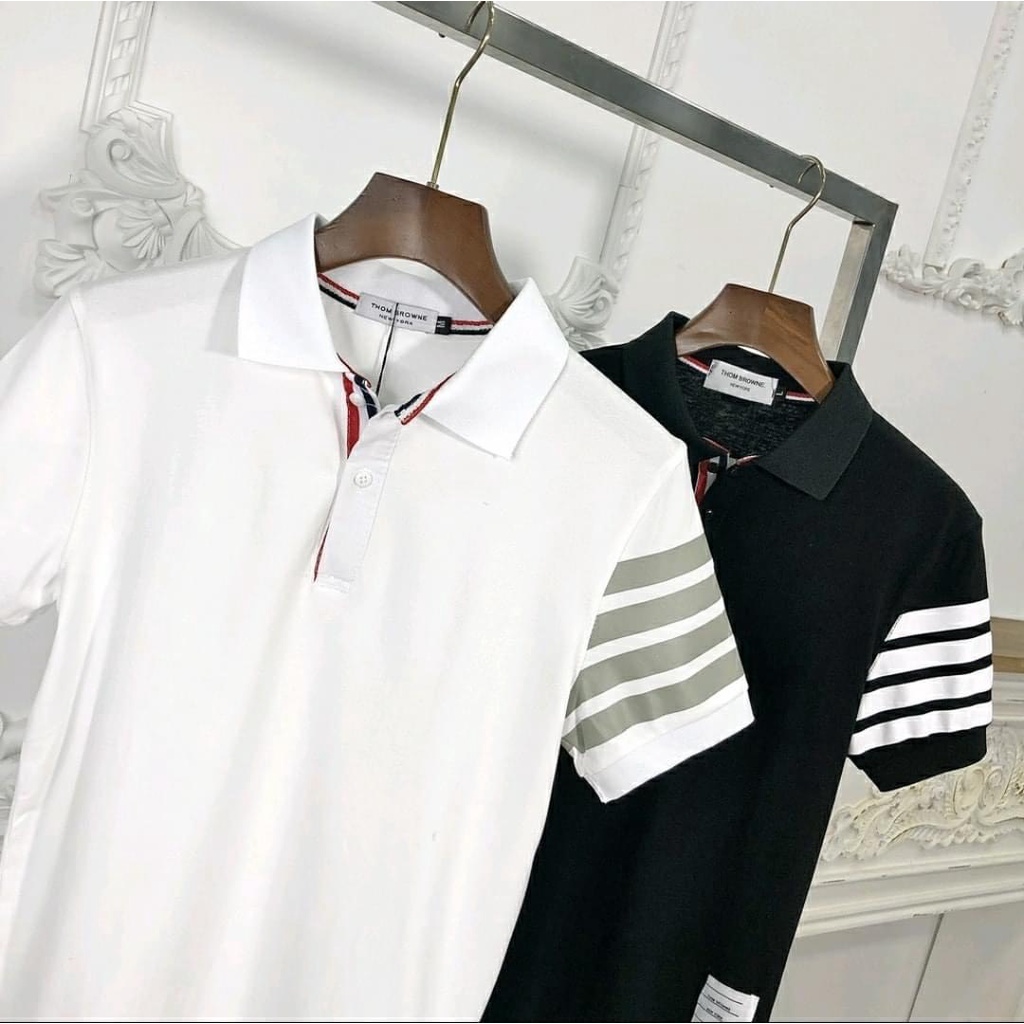 ÁO THUN TRỤ POLO NAM TRƠN PHỐI 4 SỌC TAY ÁO ĐƠN GIẢN - THANH LỊCH