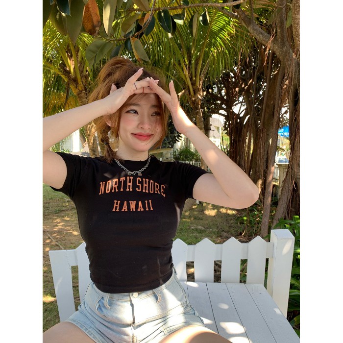 Pphome Áo Thun Tay Ngắn Cổ Cao Dáng Ôm Vừa Vặn In Chữ Màu Trắng Phong Cách Retro Mỹ Ngọt Ngào Mùa Hè