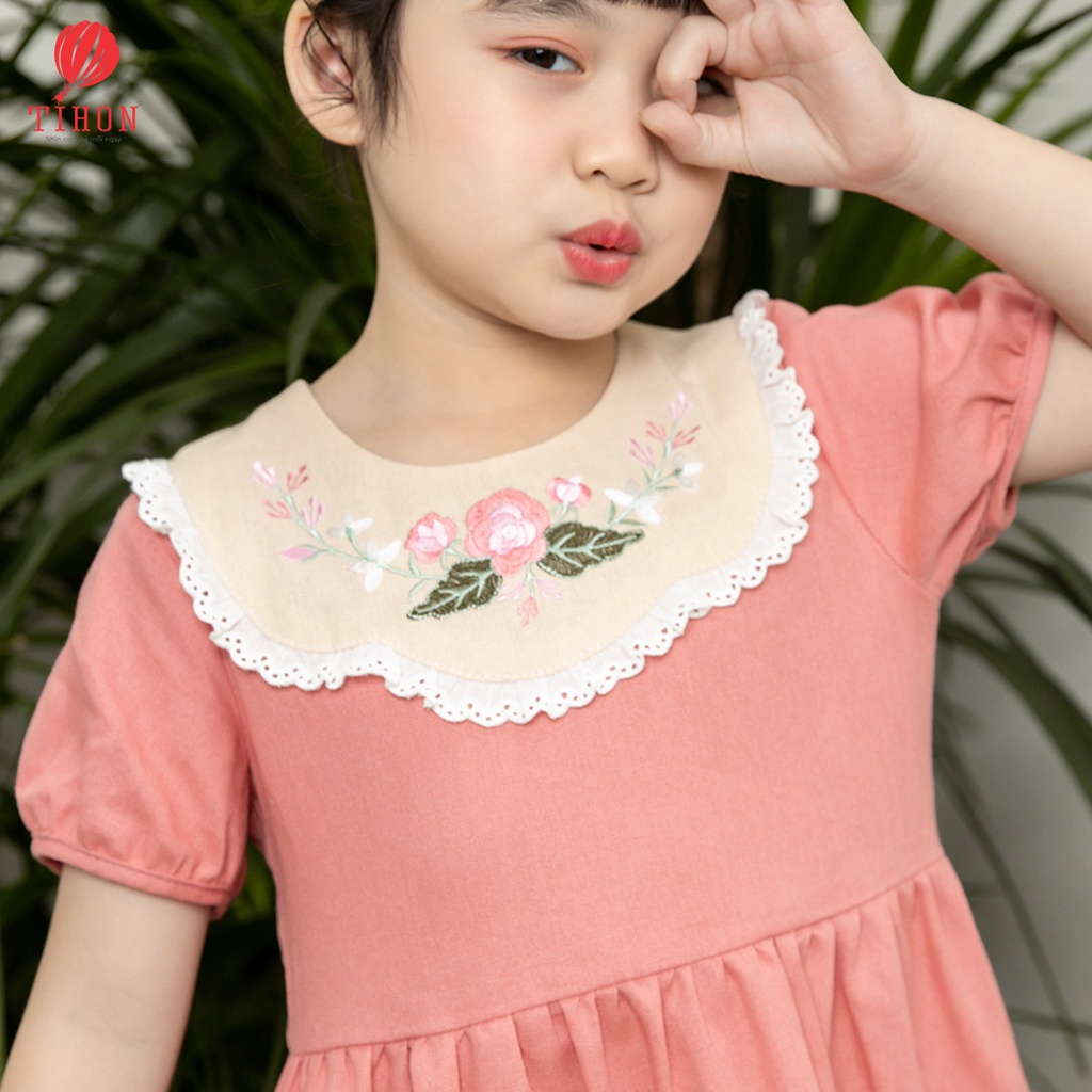 Đầm Trẻ Em TIHON Phong Cách Hàn Quốc Họa Tiết Thêu Tay