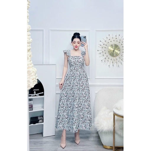 Đầm maxi hoa cánh tiên có mút ngực-hình thật.