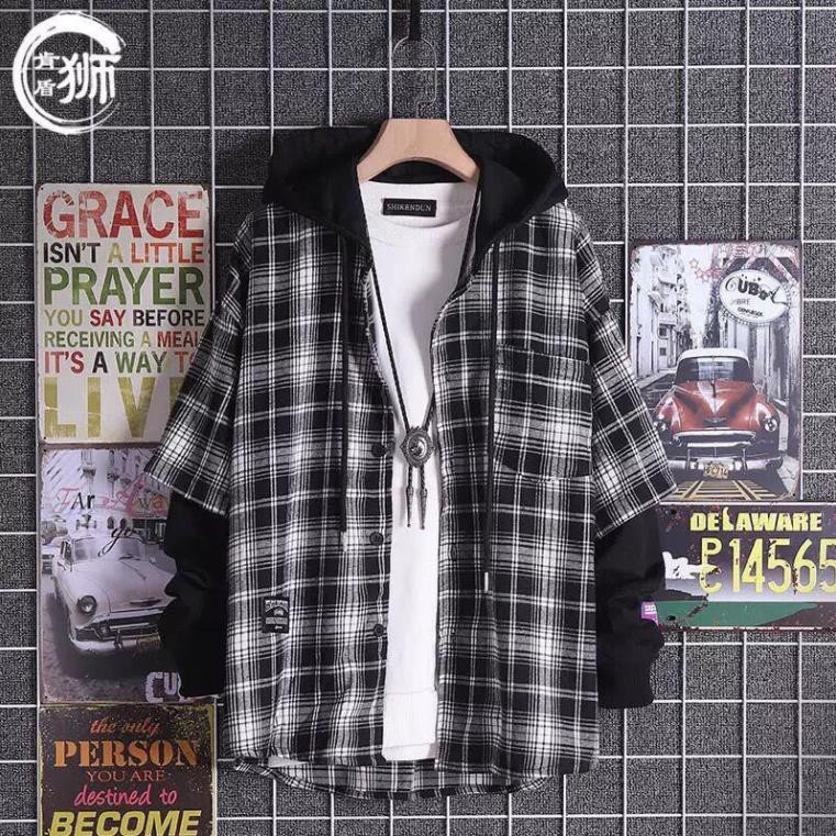 Áo Sơ Mi Caro SM5 Có Nón Liền Mũ chống nắng nam nữ Áo Flannel Phong Cách Đa Năng vải mặc đi nắng Unisex Hàn Quốc  ྇