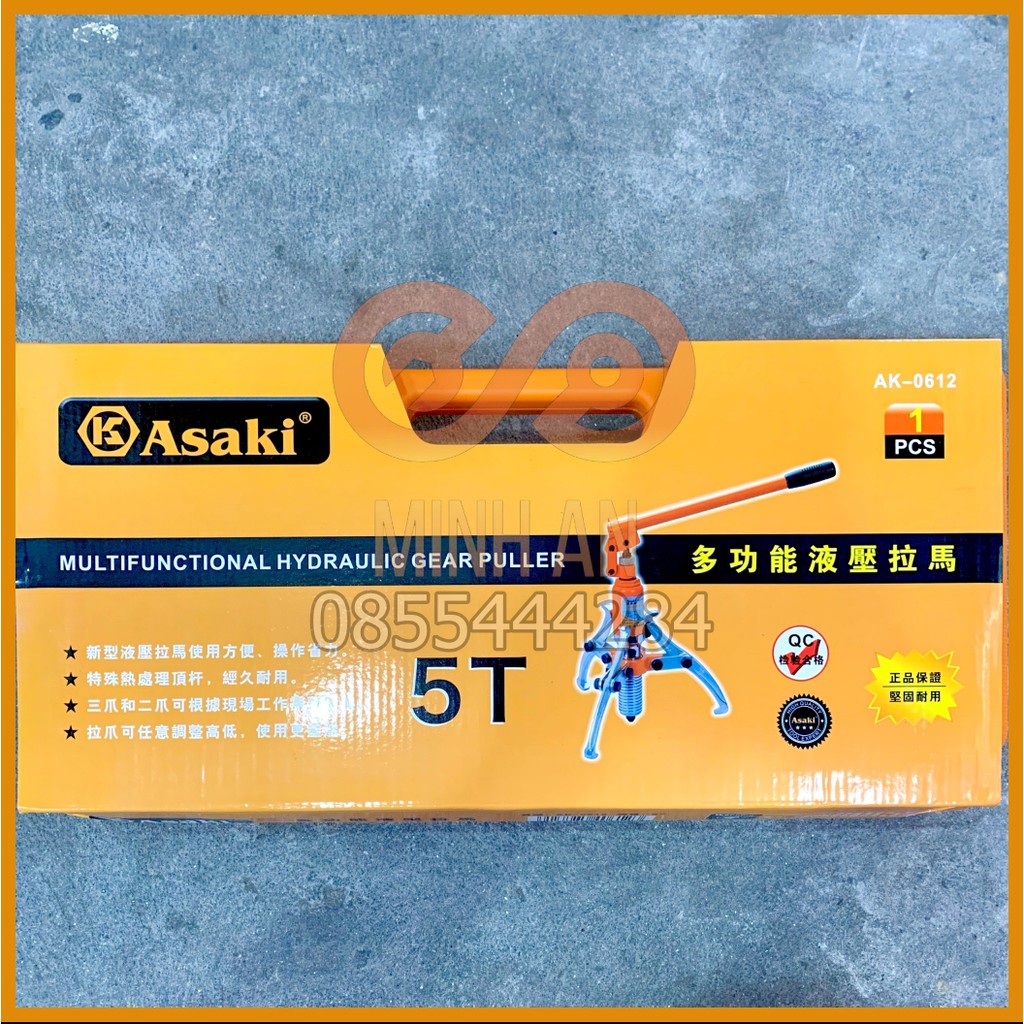 BỘ CẢO THỦY LỰC 5T [HÀNG CHÍNH HÃNG] ASAKI AK-0612 - 1 BỘ VAM THỦY LỰC - CẢO 3 CHẤU THỦY LỰC