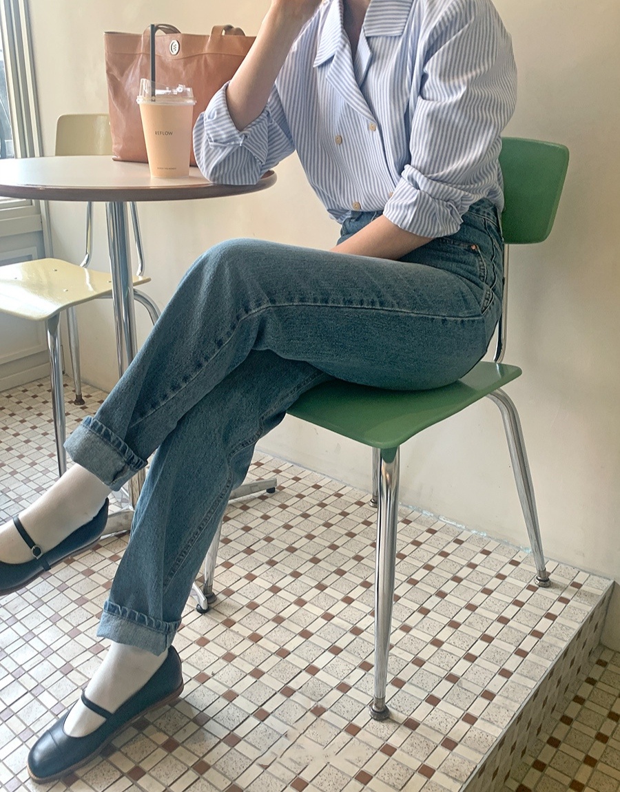 54123 Retro Pinstripe Ve Áo Sơ Mi Hai Hàng Nút