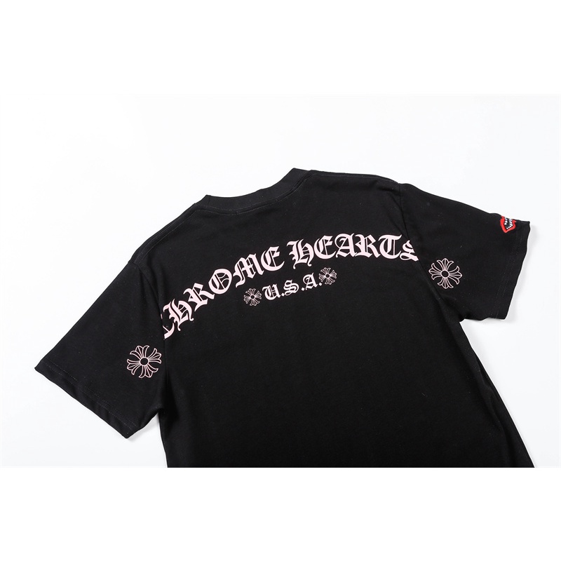 Áo Thun Cotton Lkjlli Dáng Rộng Tay Ngắn Thêu logo Chữ CH cherry / Bột Chrome Hearts 2023 Mới Dễ Phối Đồ Cho Cặp Đôi