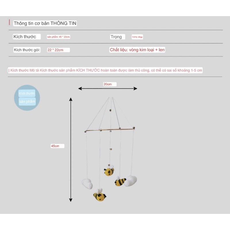 Chuông gió Trang Trí Phòng, Treo Nôi Treo Cũi Hình Ong (Hàng Cao Cấp) Đẹp Mắt Thích Hợp Trang Trí Phòng