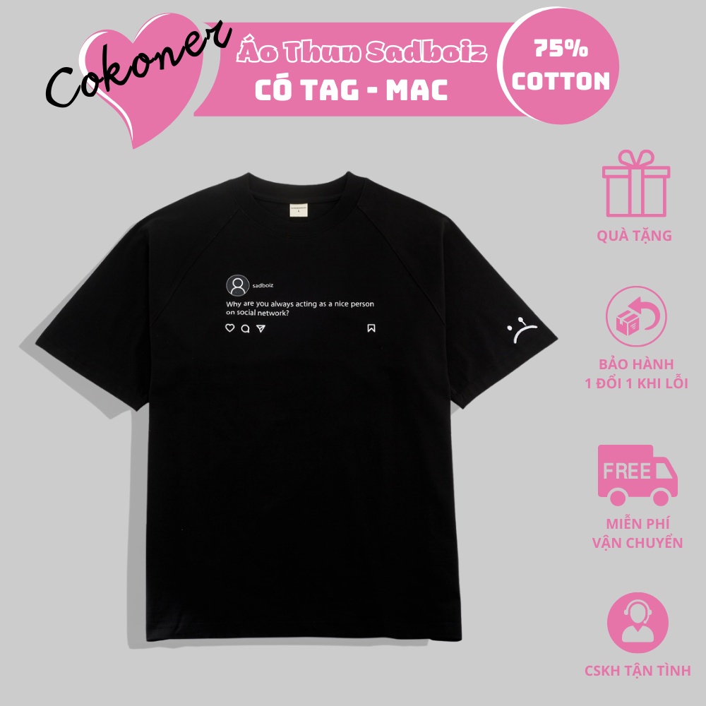 Áo thun SADBOIZ SADTAGRAM BLACK unsiex form rộng tay lỡ chất liệu cotton - Cokoner