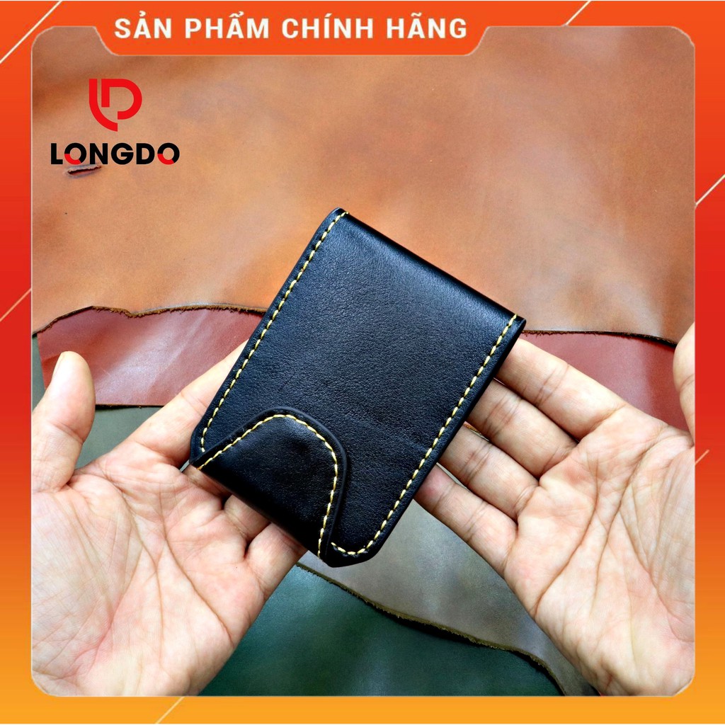 Ví Sen 5 Cao Cấp - Cam Kết 100% Da Bò Thật - Ví Mini Màu Đen Hàng Chính Hãng Thương Hiệu Longdo Leather