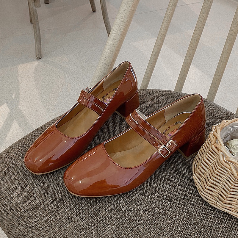 IELGY Giày cao gót da mũi vuông thiết kế đơn giản thời trang cho nữ