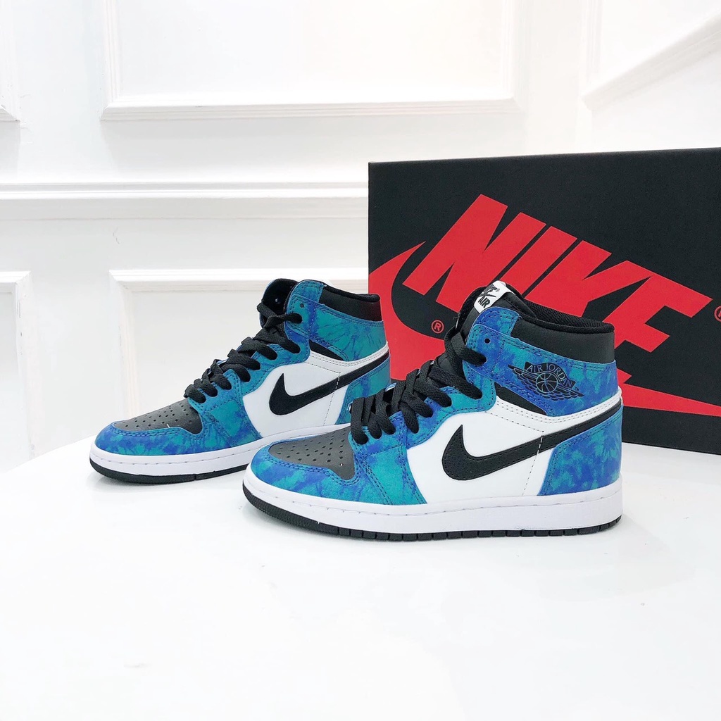 -shopgiaykiencuongGiày thể thao Jordan cổ cao cổ thấp xanh loang nước biển, giày sneaker JD1 Tie Dye cao cổ thấp cổ na
