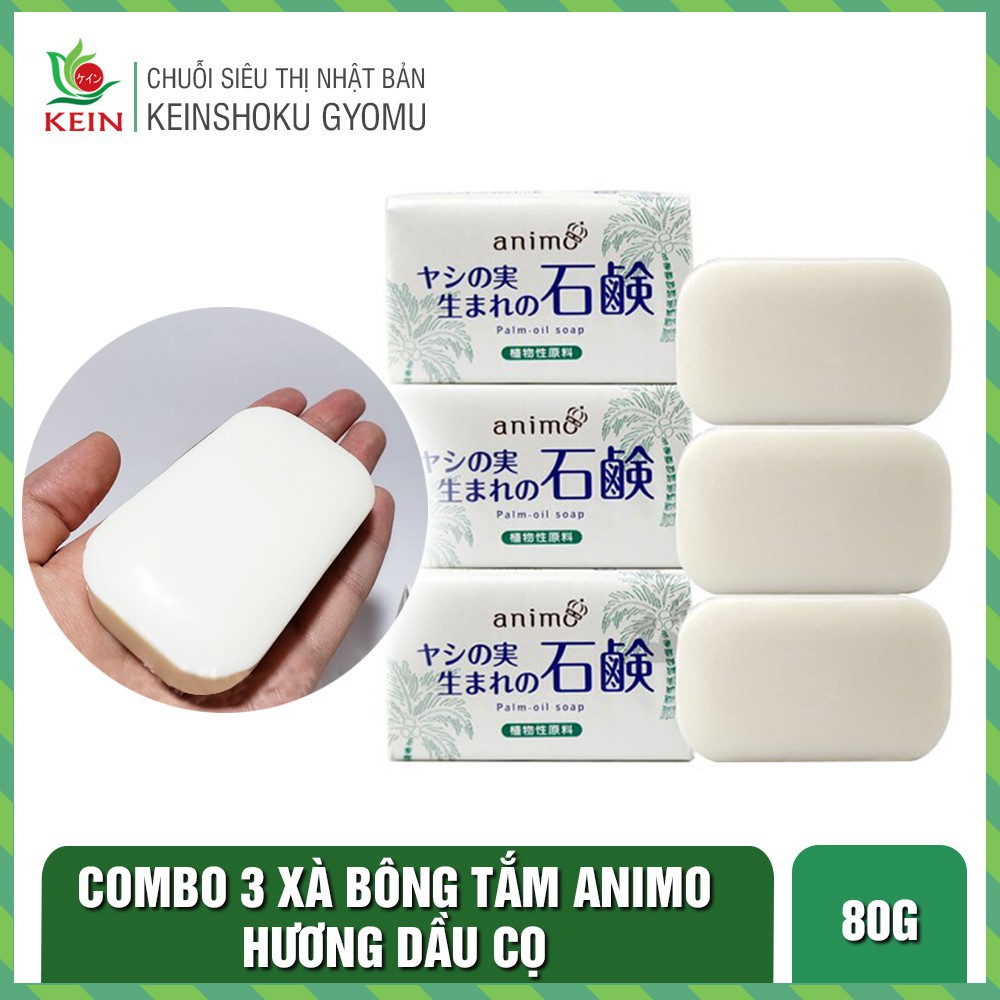Set 3 Xà bông tắm ANIMO hương dầu cọ 100% Tự nhiên - Hàng Nhật nội địa