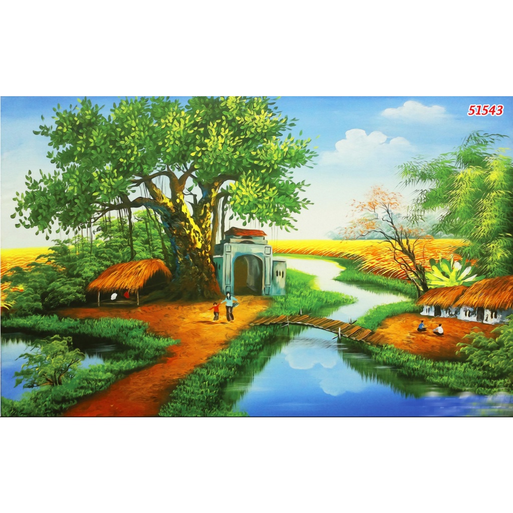 Tranh Làng Quê Thời Xưa Cũ Chuyên Dán Tường